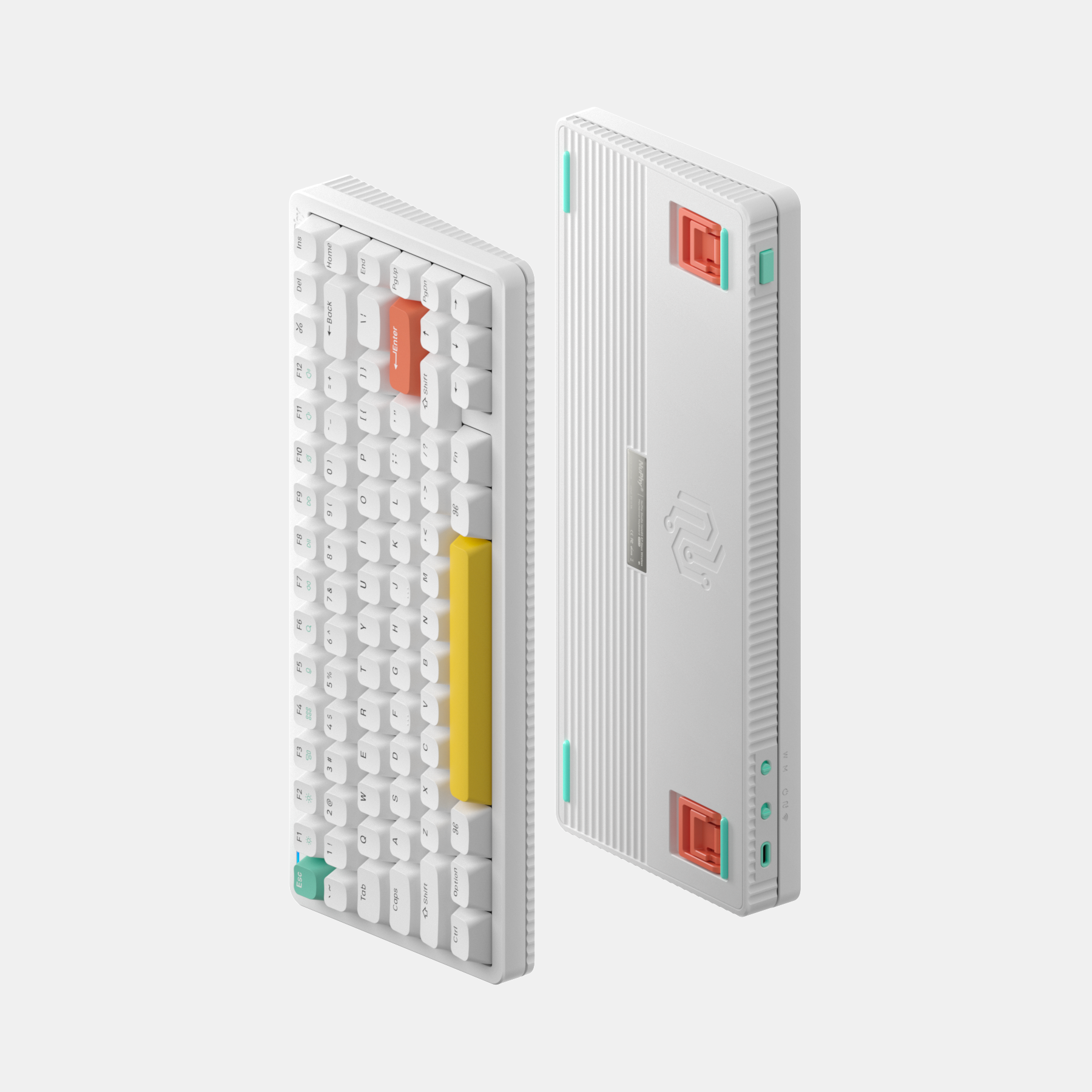 Front and Back view of NuPhy Halo75 wireless mechanical keyboard in ionic white