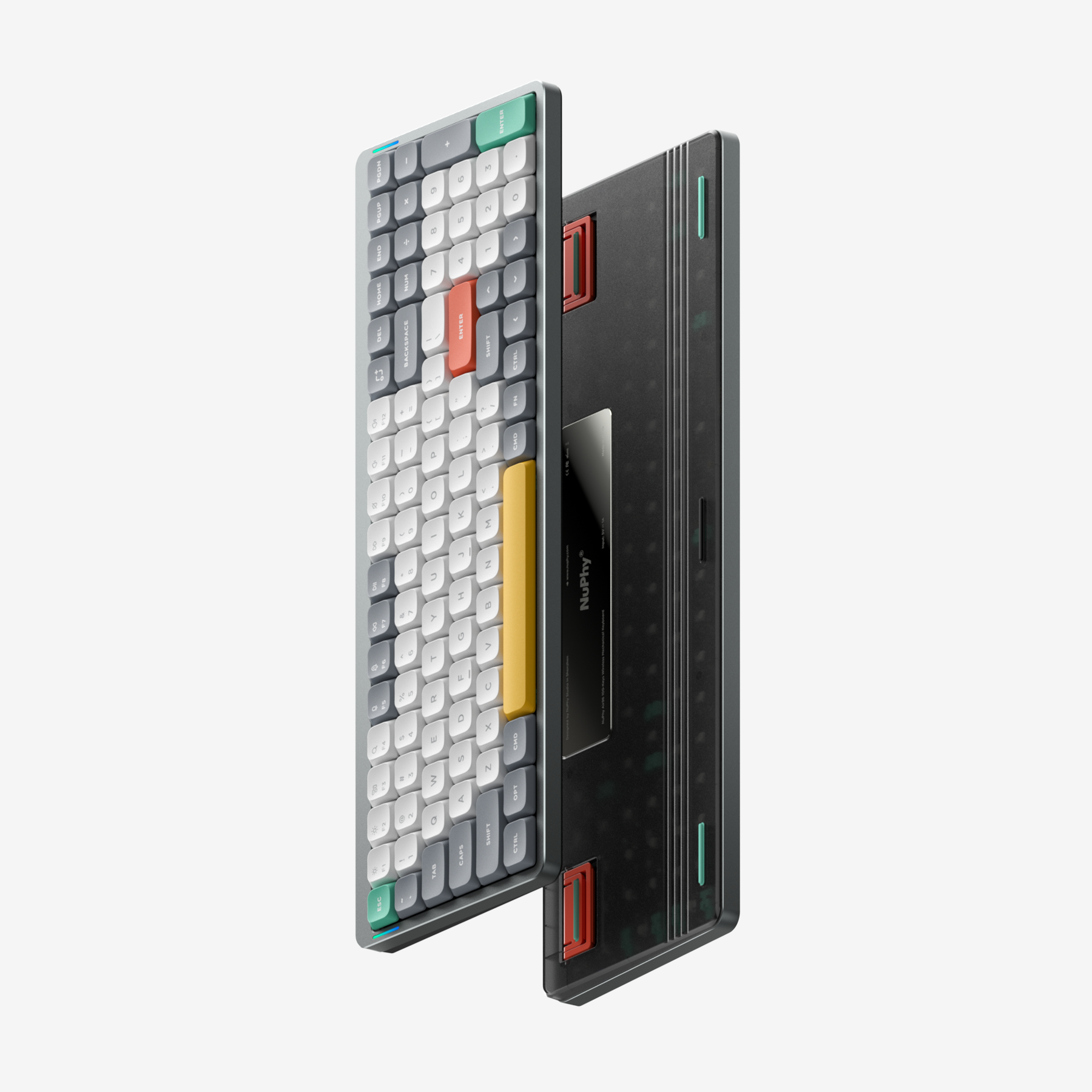 Front and Back view of NuPhy Air96 wireless mechanical keyboard in lunar gray color