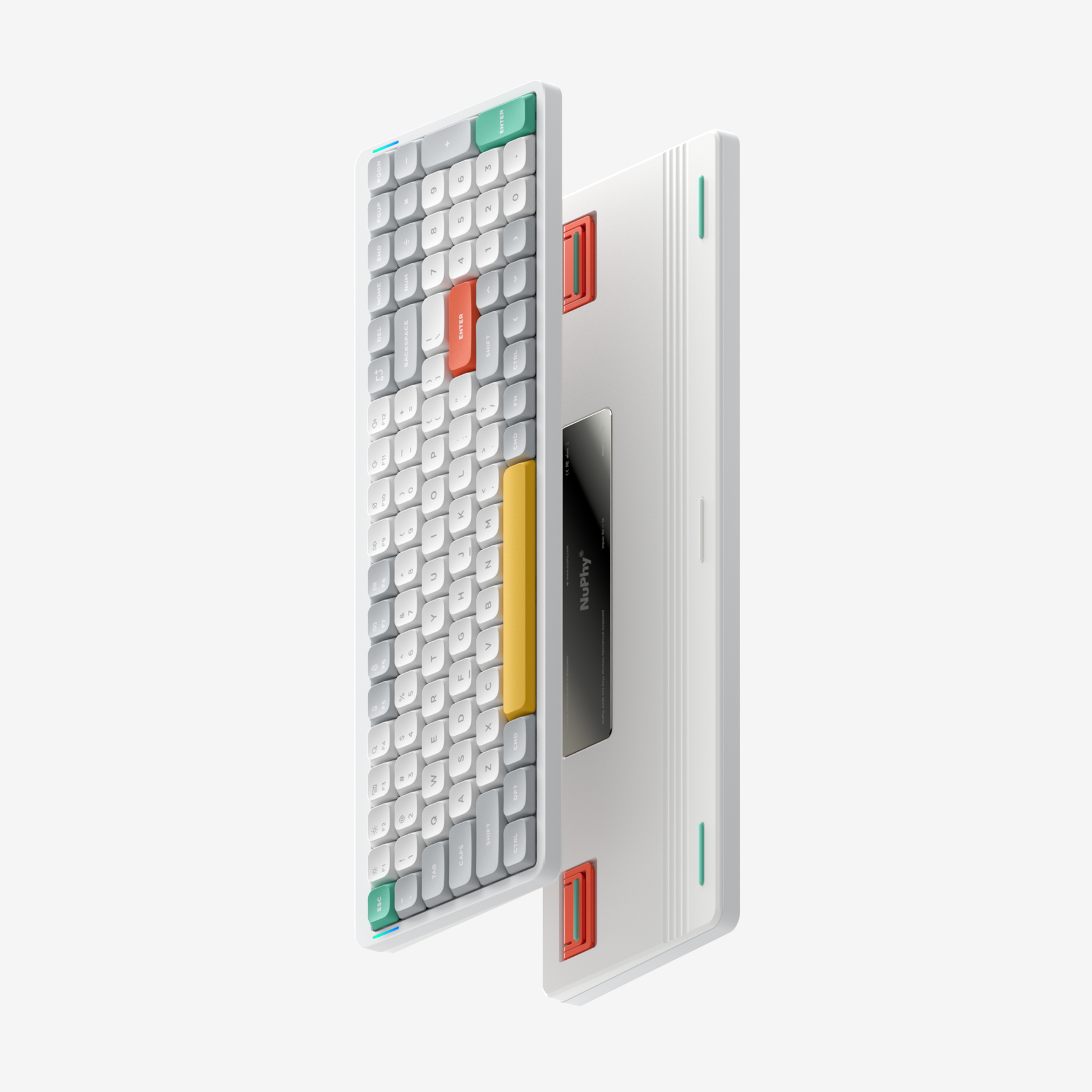 Front and Back view of NuPhy Air96 Bluetooth mechanical keyboard in ionic white color