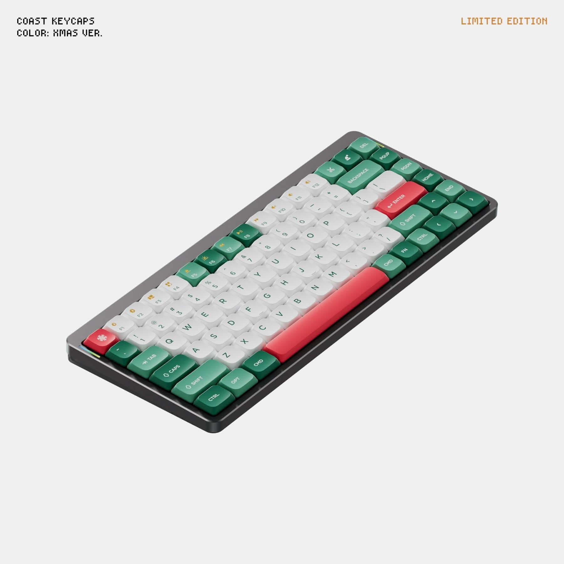 Air75 COAST PBT Keycaps (Xmas Limited)  at $29 | NUPHY®
NuPhy® | In Stock & Ships in 3-5 days COAST Xmas limited is our new color design for the world's thinnest PBT keycap. The spherical design and enlarged finger contact area provide users with an excellent typing feeling and higher input accuracy. Explore the design story of Xmas Limited Keycaps.https://nuphy.com/blogs/works/coast-pbt-keycaps-xmas-limited