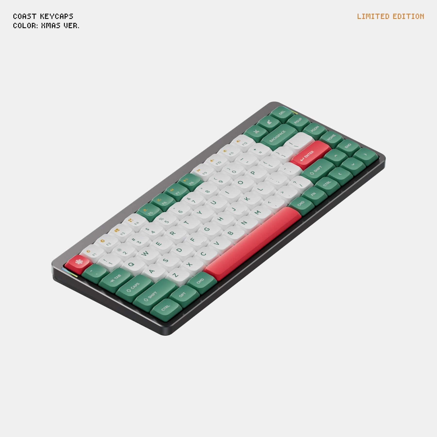 Air75 COAST PBT Keycaps (Xmas Limited)  at $29 | NUPHY®
NuPhy® | In Stock & Ships in 3-5 days COAST Xmas limited is our new color design for the world's thinnest PBT keycap. The spherical design and enlarged finger contact area provide users with an excellent typing feeling and higher input accuracy. Explore the design story of Xmas Limited Keycaps.https://nuphy.com/blogs/works/coast-pbt-keycaps-xmas-limited